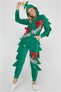 女式绿色圣诞树连体居家服