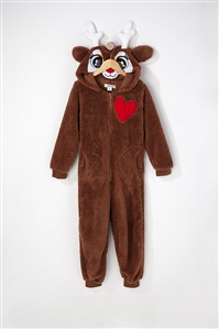 女童棕色小鹿连体居家服