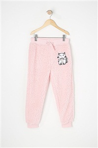 女童羊羔绒粉色居家长裤