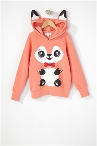 女童狐狸印花戴帽卫衣