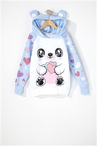 小熊印花戴帽卫衣