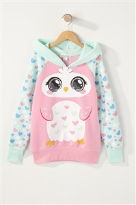 女童猫头鹰印花戴帽卫衣